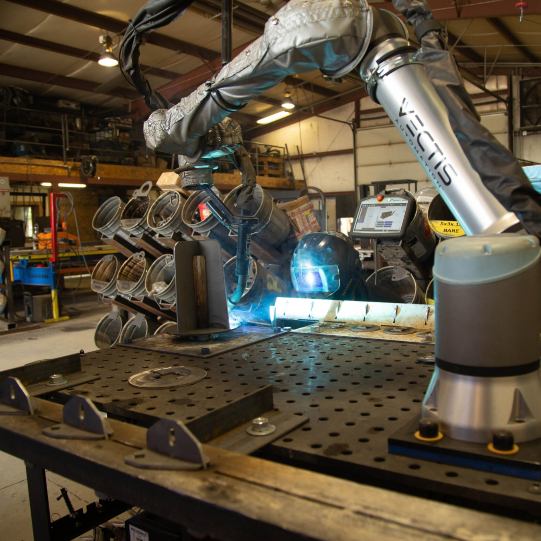 Loveland-based Vectis Automation pioneered commercially successful collaborative robot, or “cobot,” welding systems in North America in 2019, helping make welding and cutting automation more accessible to small and midsize manufacturers. Unlike traditional industrial robots that typically require safety fencing and interlocks, cobots are designed to stop when they come into contact with a person, allowing them to work safely alongside employees. Vectis systems can also be taught by workers manually guiding the cobot through the desired path, reducing the need for expensive and time-consuming robot programming.